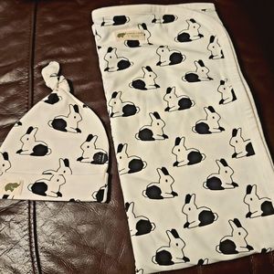 Monica+Andy Black/White Bunnies. Newborn blanket/matching hat. Baby gift. Shower